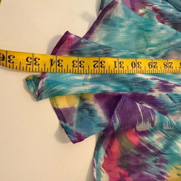 Gibson Teal Tank With Watercolor Silk Overlay Top Sz S - Picture 15 of 15